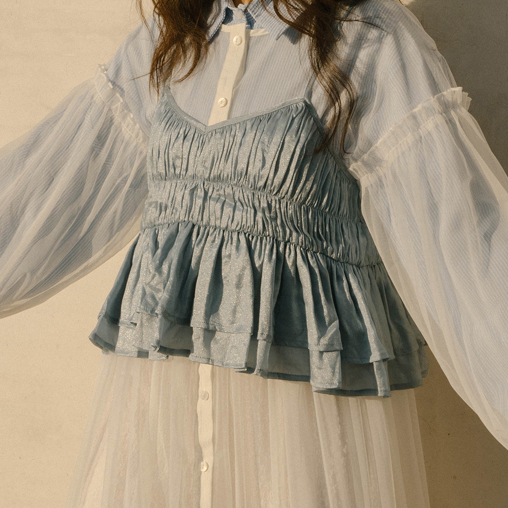 Glossy wrinkled cropped blouse vest, available in three colors【01098868】in stock+pre-order