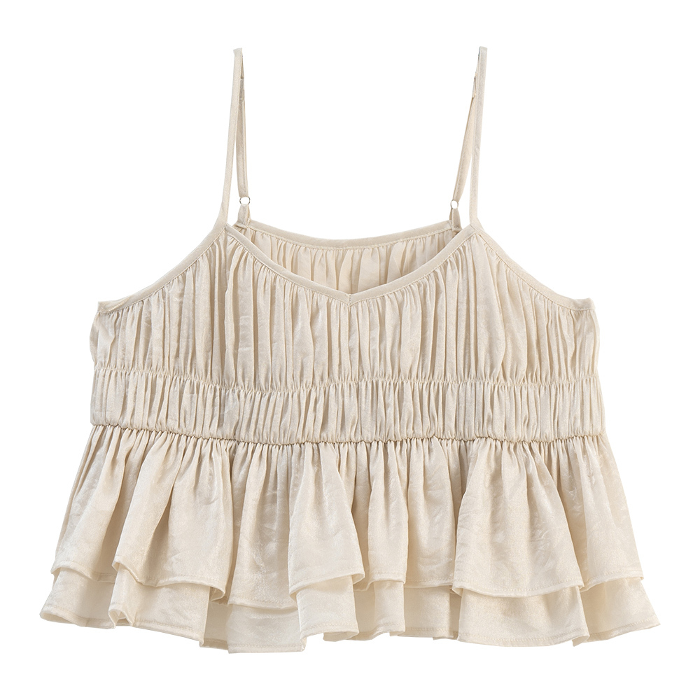 Glossy wrinkled cropped blouse vest, available in three colors【01098868】in stock+pre-order