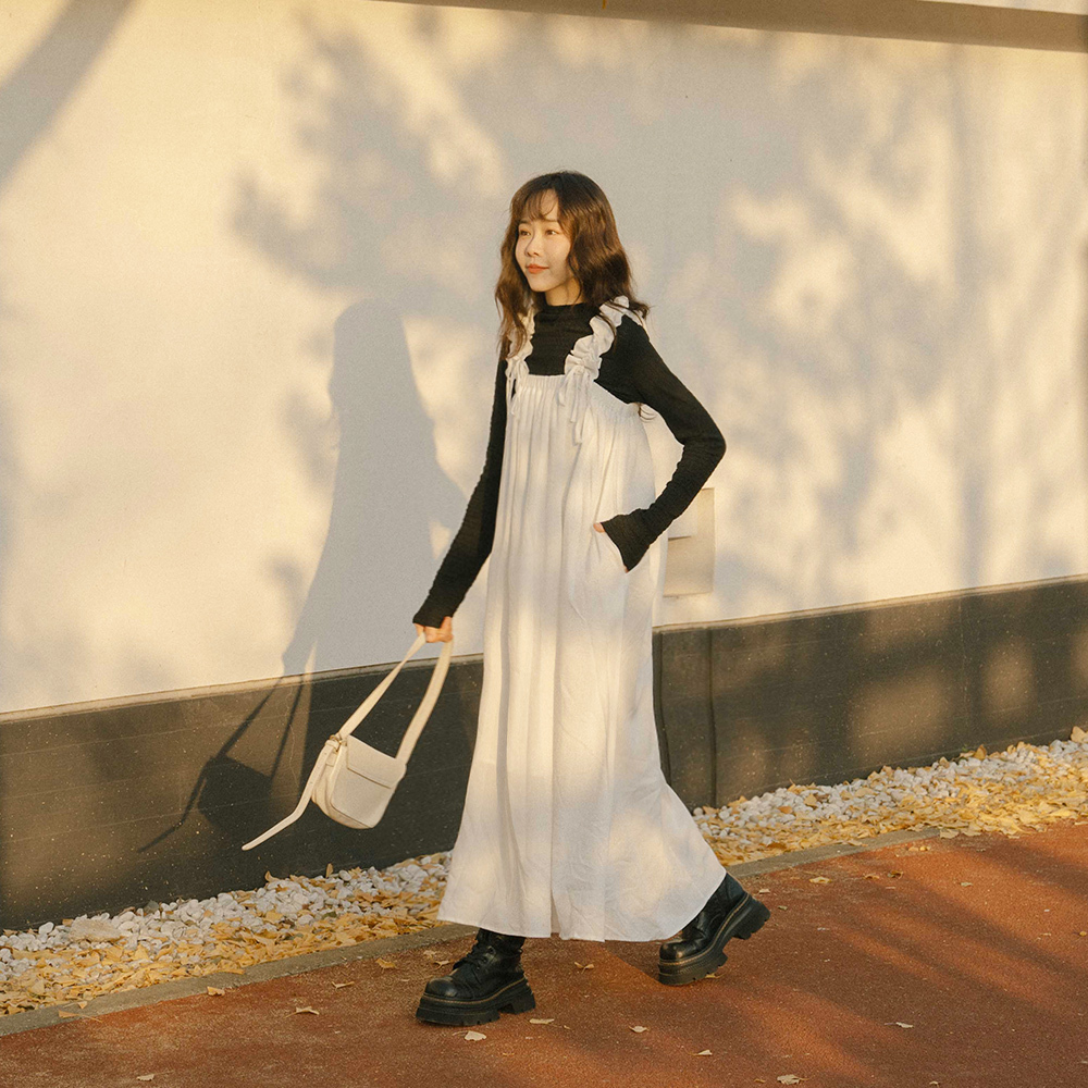 Long dress with ruffled ruffled straps, sold in three colors【01086969】in stock+pre-order