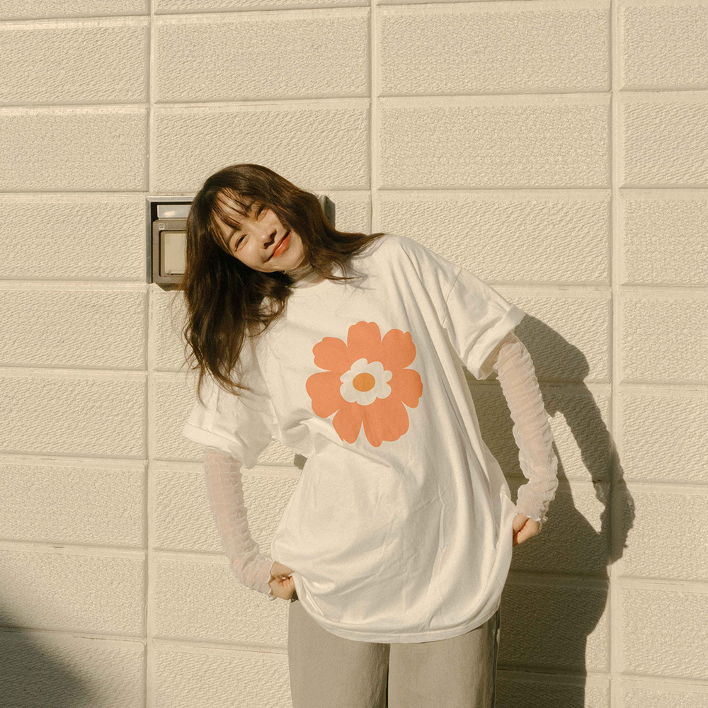 Floral print wide short-sleeved top sold in four colors【01190171】in stock+pre-order