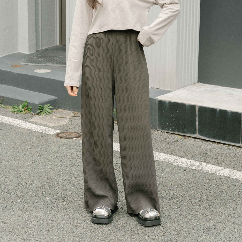 Plain wavy pleated pitted trousers sold in four colors【04101893】in stock+pre-order