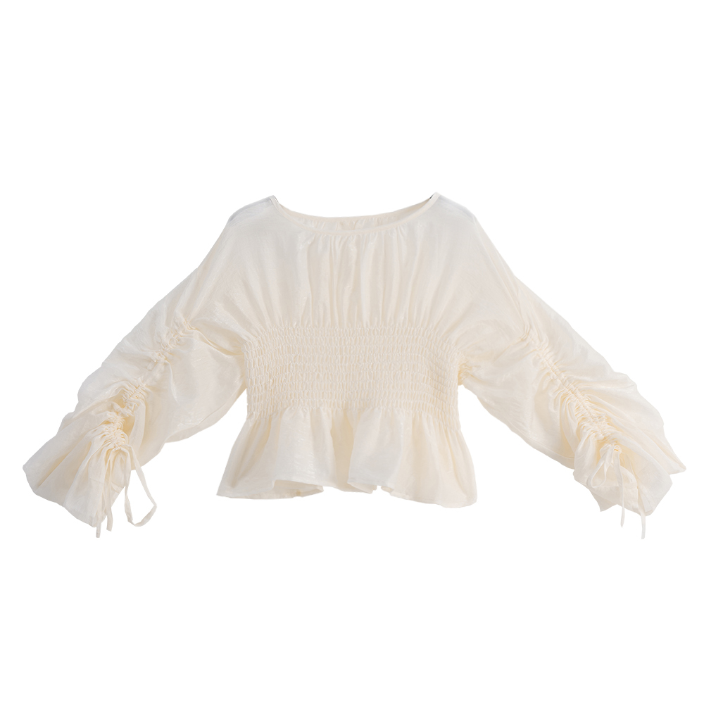 Micro-glossy wrinkled mesh sheer top, sold in three colors【01098792】in stock+pre-order