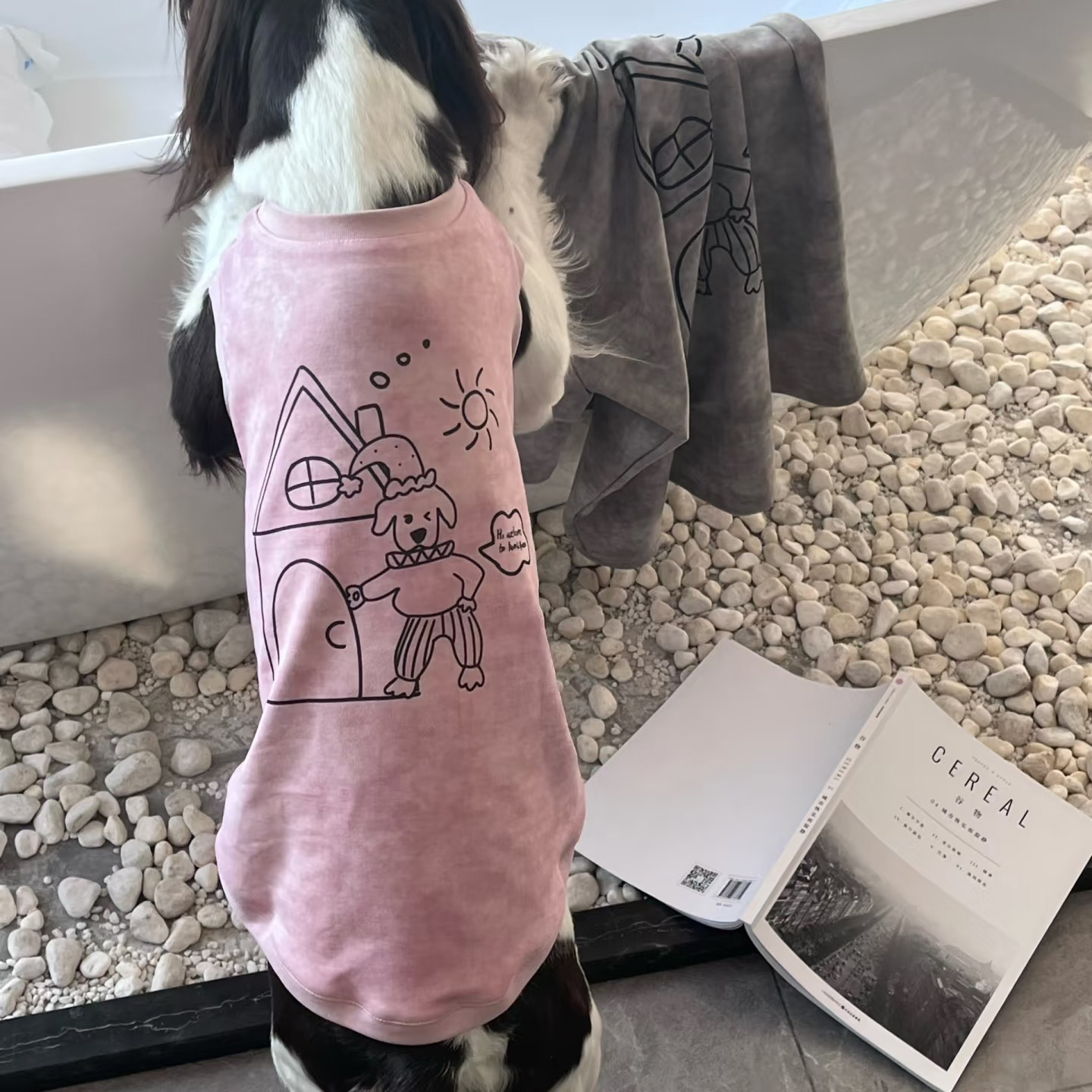 DOGKUMA - 塗鴉寵物親子裝T恤 - 豆沙粉（寵物款）