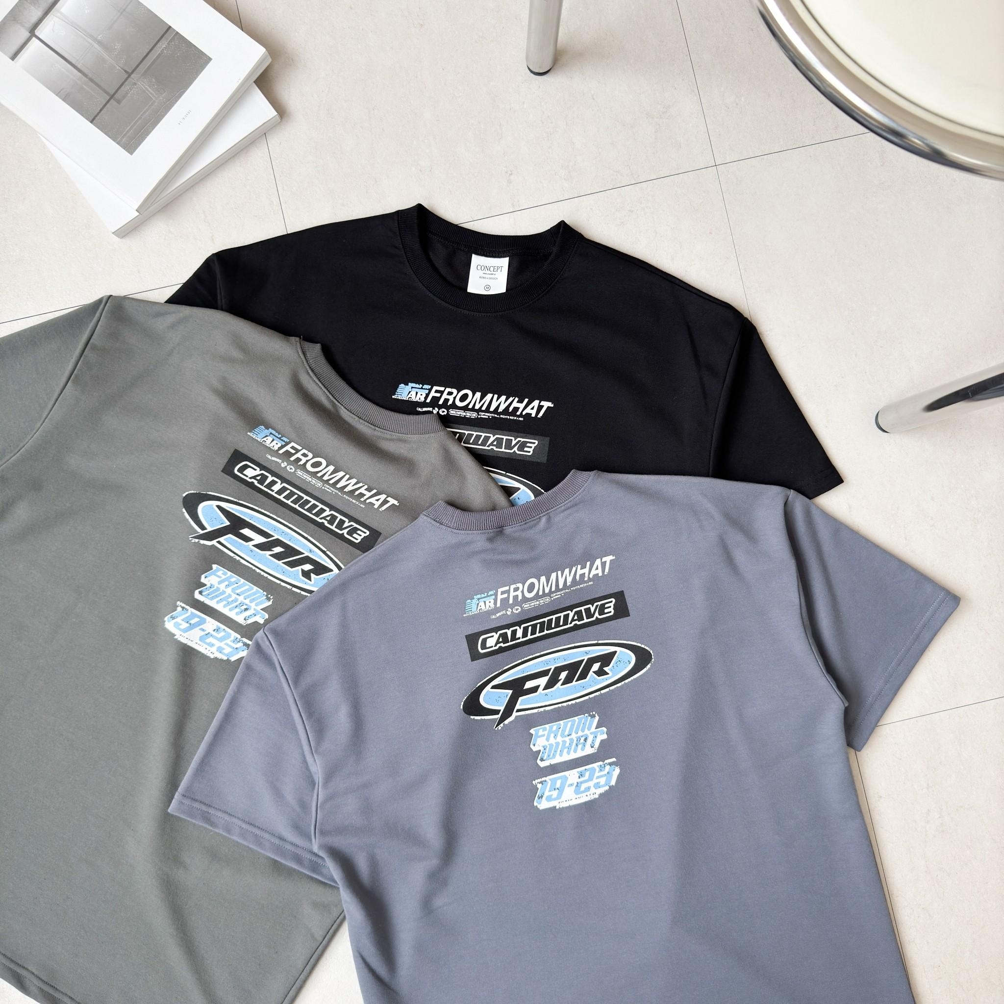 韓國短袖 Fromwhat 賽車風斑駁感印花短T 80856