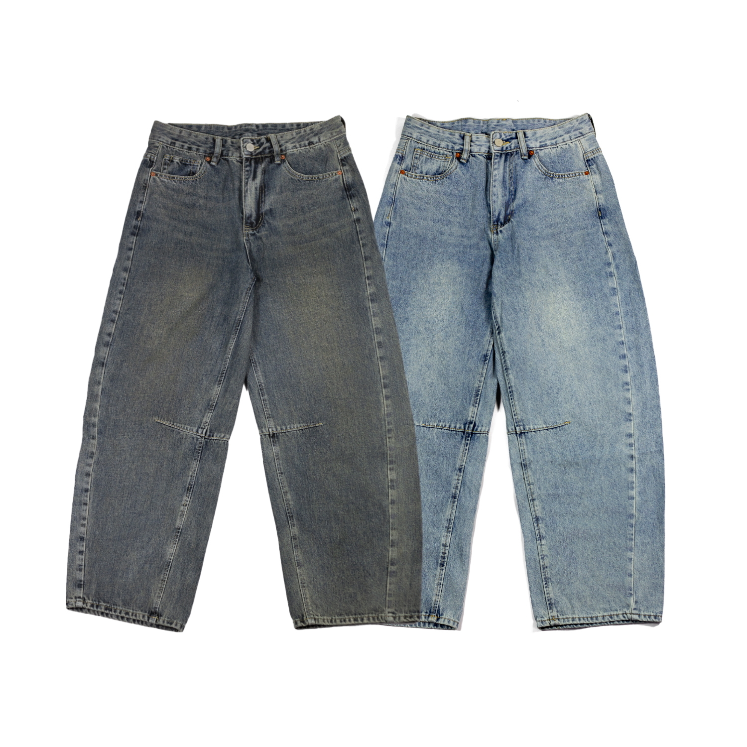 【車庫服飾】寬版彎刀剪裁牛仔長褲