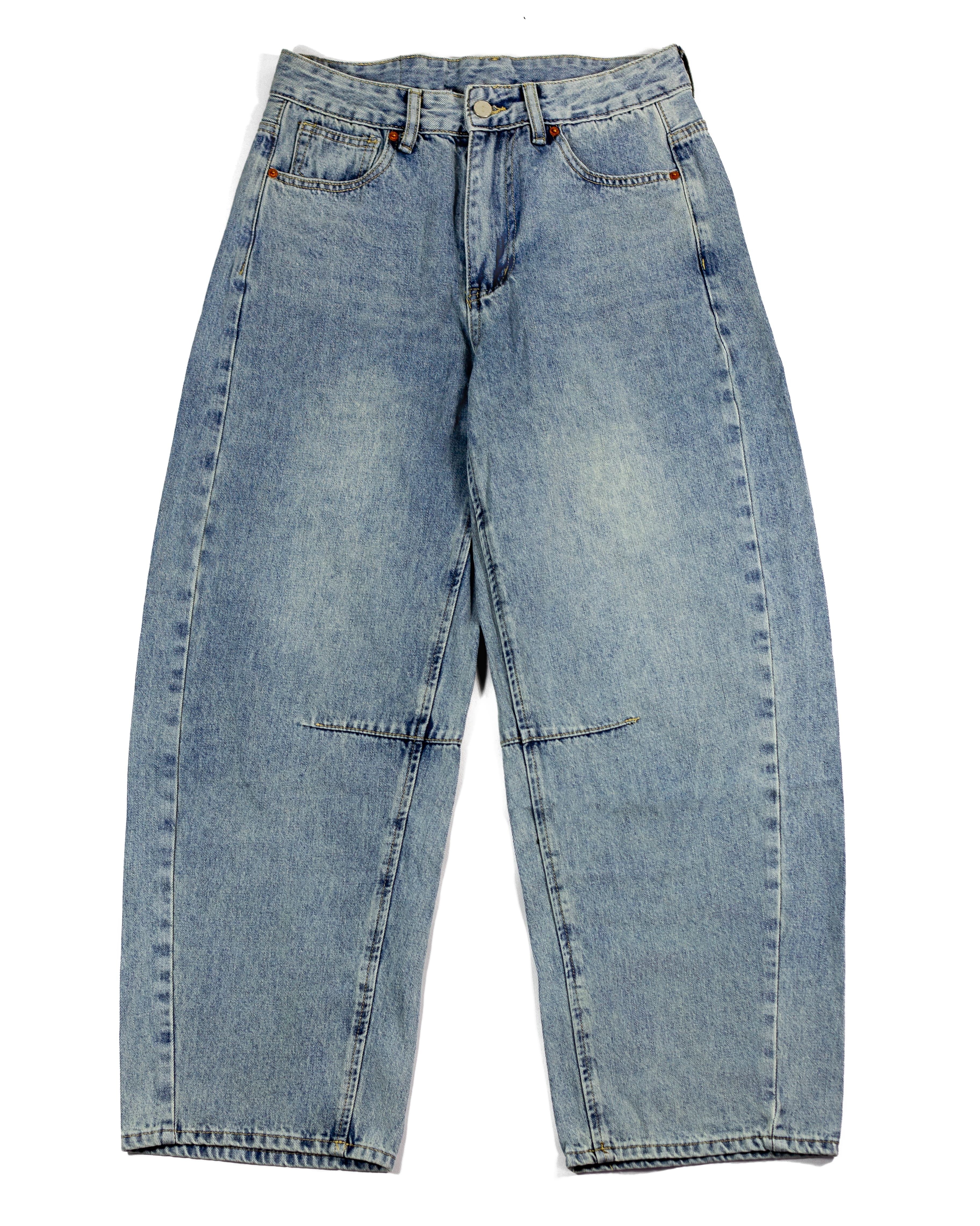 【車庫服飾】寬版彎刀剪裁牛仔長褲