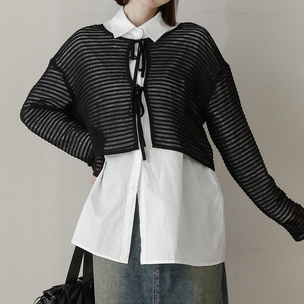 Woven hollow strap two-wear short blouse sold in three colors【01098516】in stock+pre-order