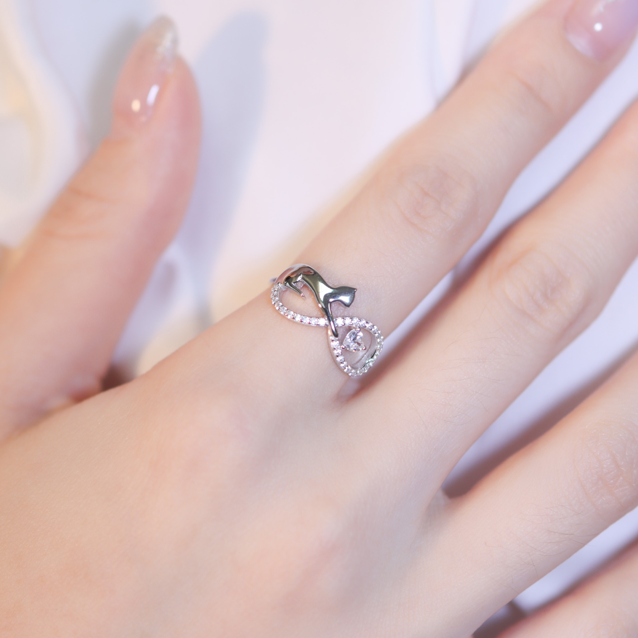 | 925純銀・厚鍍白金 | 無止境的喵趣戒指  | RI0827 |