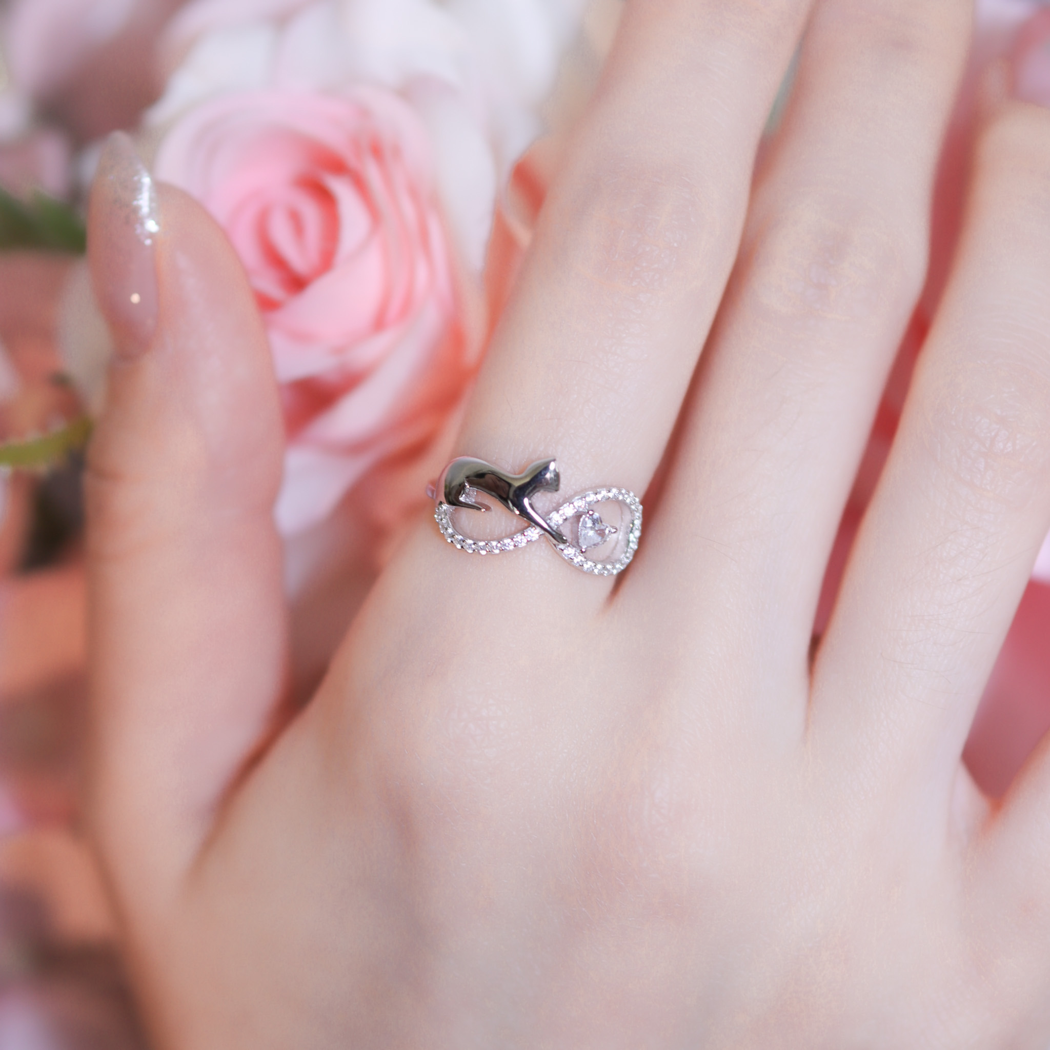 | 925純銀・厚鍍白金 | 無止境的喵趣戒指  | RI0827 |