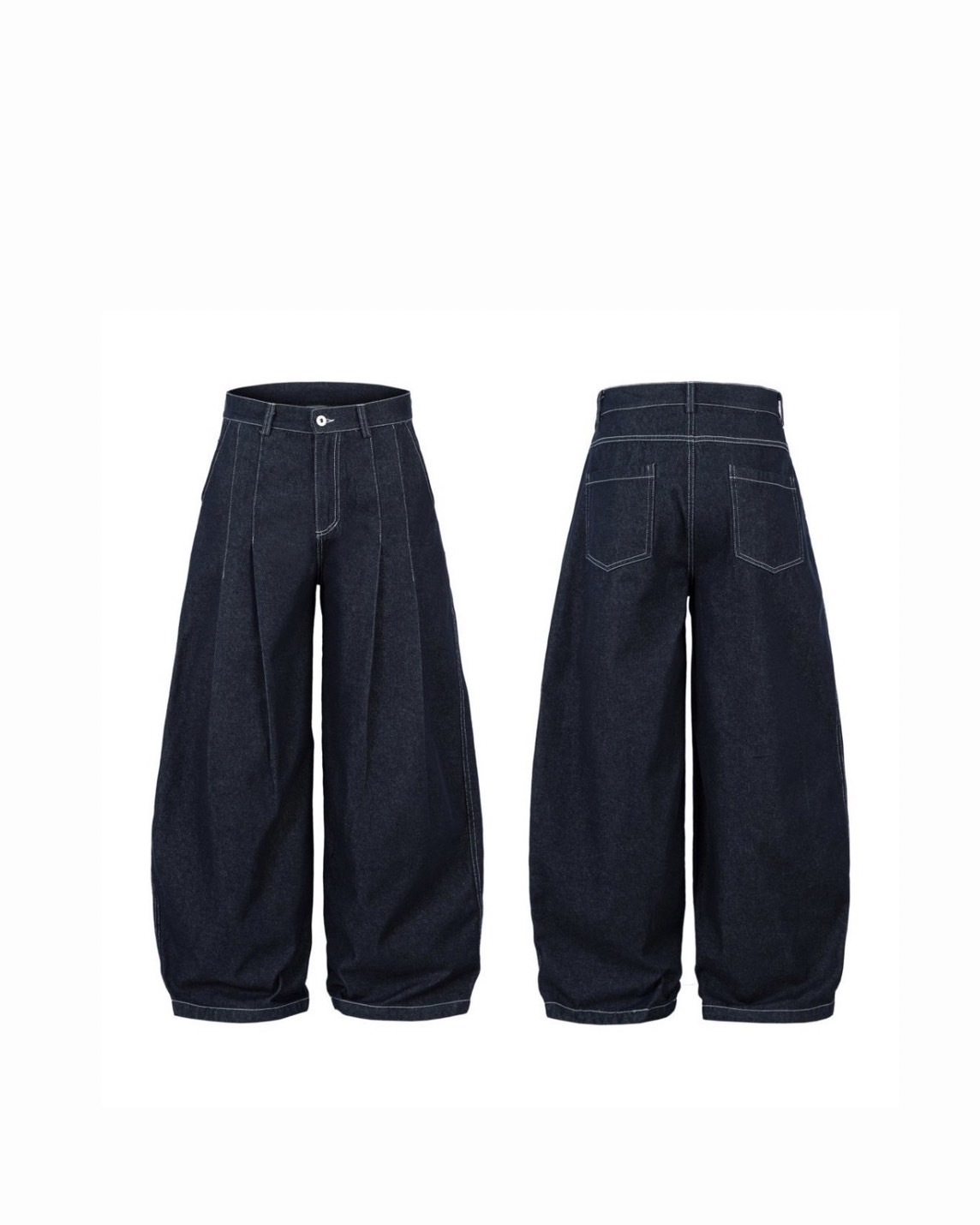 UNISEX baggy復古 打摺 彎刀 #牛仔褲