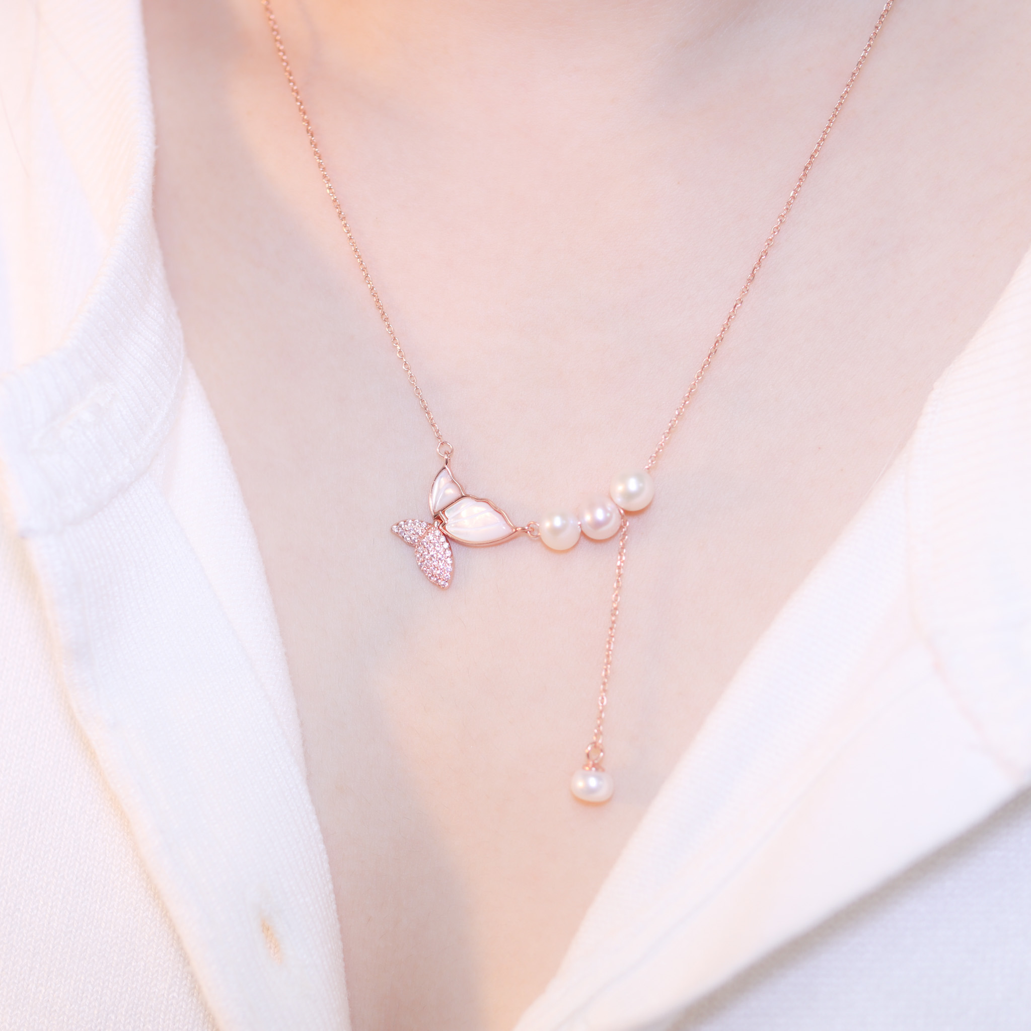 | 925純銀・玫瑰金・珍珠 | 珍貴的蝴蝶項鍊 | NE1324 |