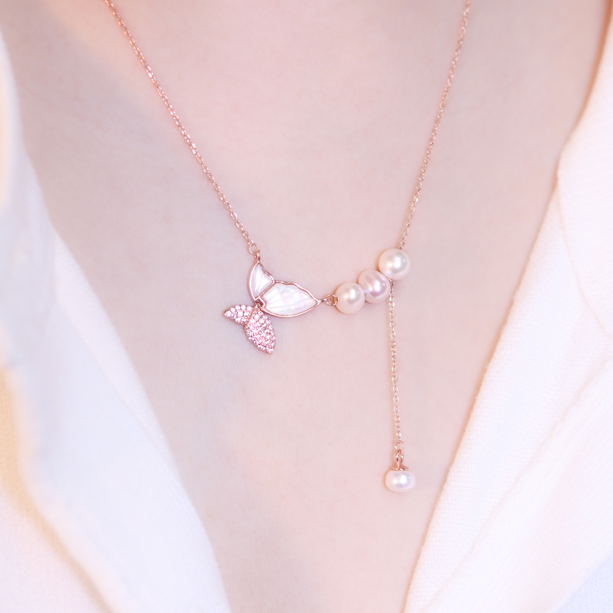 | 925純銀・玫瑰金・珍珠 | 珍貴的蝴蝶項鍊 | NE1324 |