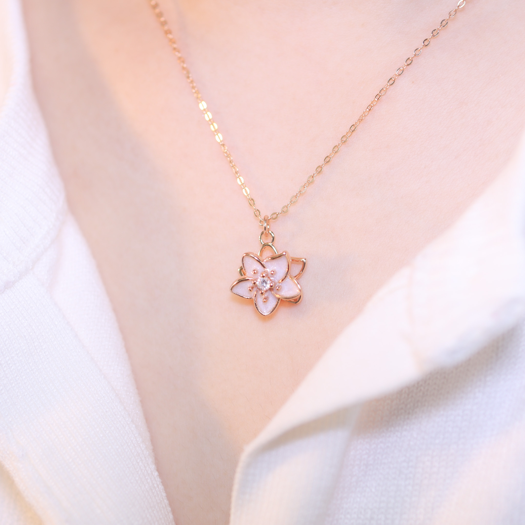 | 925純銀・香檳金・白金 | 純櫻不止項鍊  (銀/玫瑰金) | NE1335 |