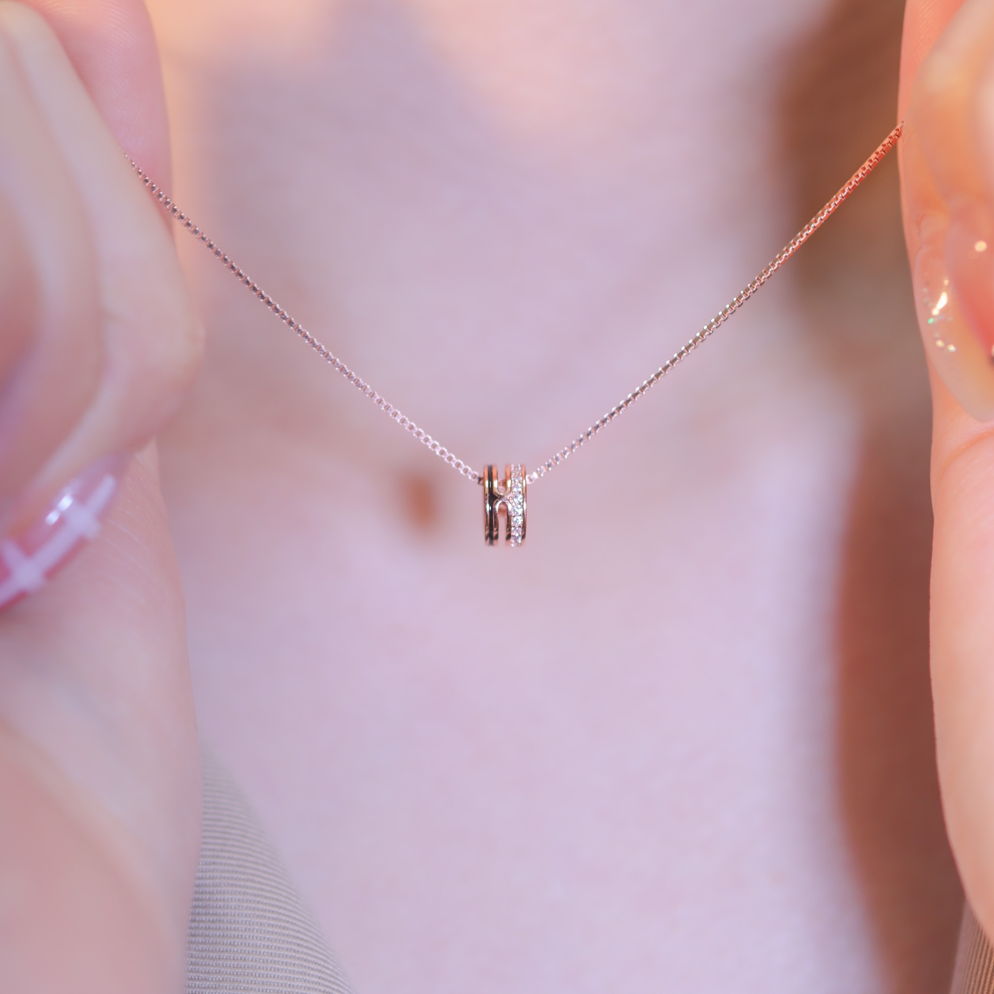 | 925純銀・白金・玫瑰金 | 轉機小鈴鼓項鍊  (銀/玫瑰金) | NE1327 |