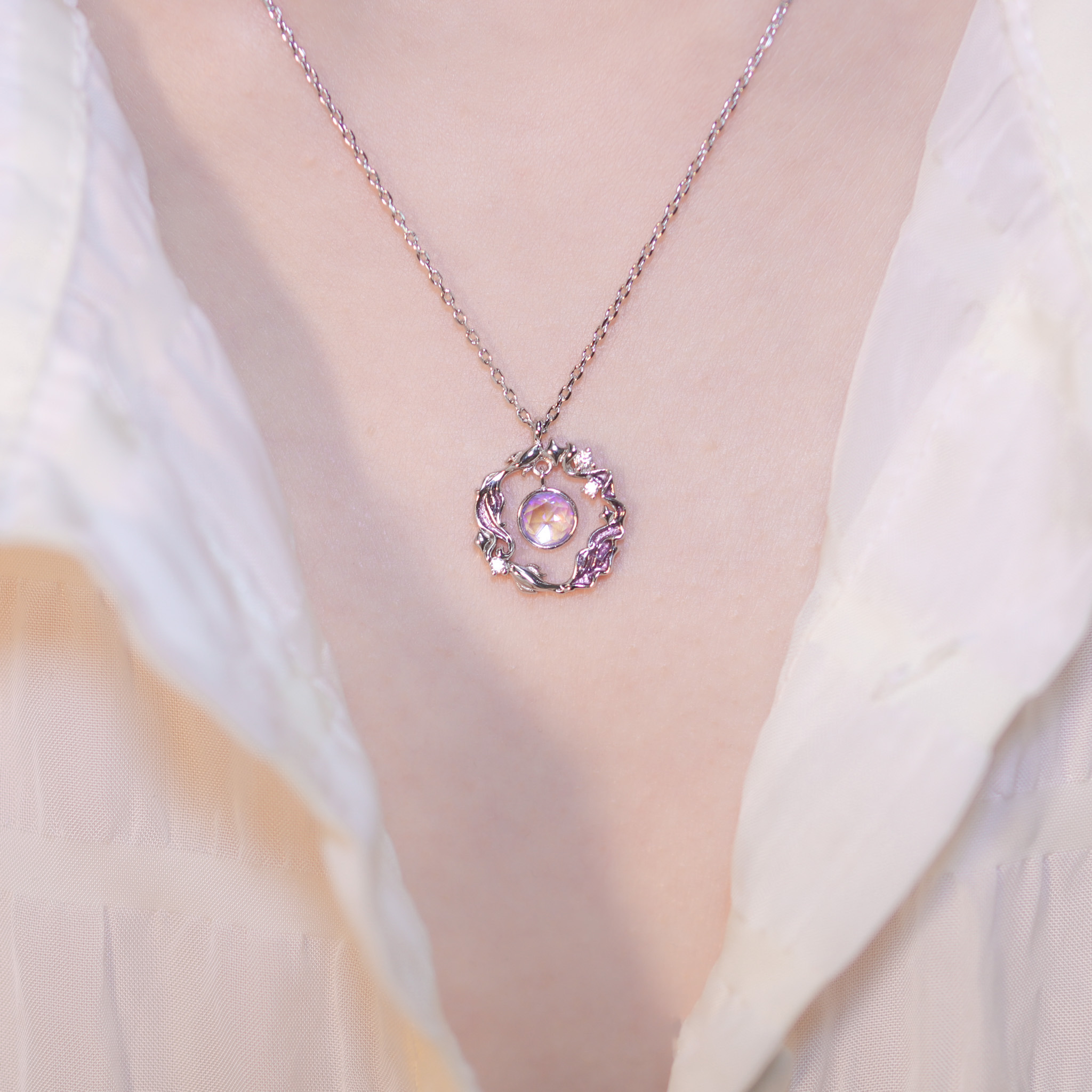 | 925純銀・厚鍍白金・琉璃 | 幸運流連項鍊 (藍色/紫色)| NE1330 |