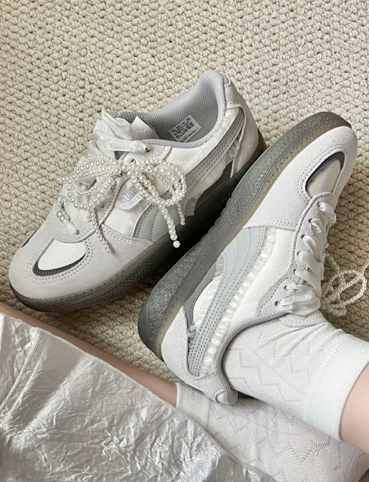 Puma Palermo 銀灰色 芭蕾風 蕾絲 緞帶 德訓鞋 401286-01/預購