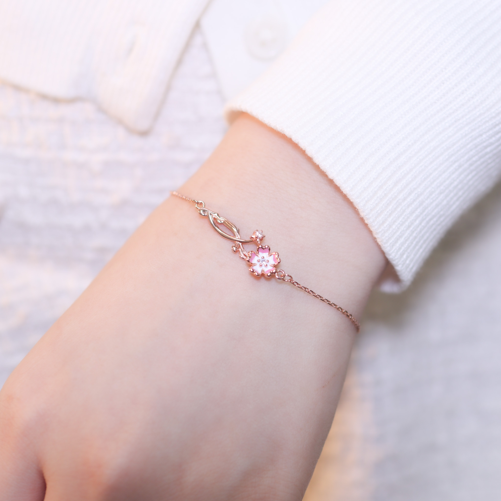 | 925純銀・ 玫瑰金 | 漫櫻粉夢手鏈 | BR1293 |