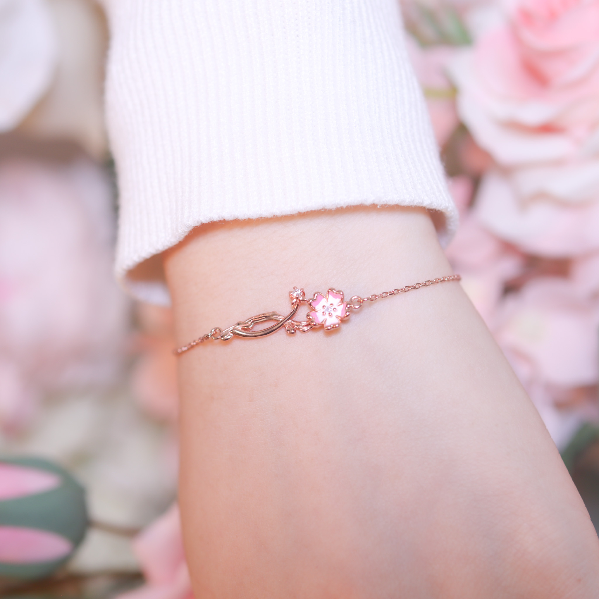 | 925純銀・ 玫瑰金 | 漫櫻粉夢手鏈 | BR1293 |