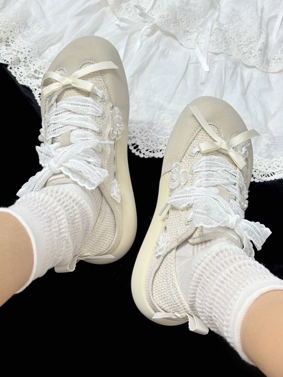 OLD OLDER 奶油蕾絲 珍珠 O2320740