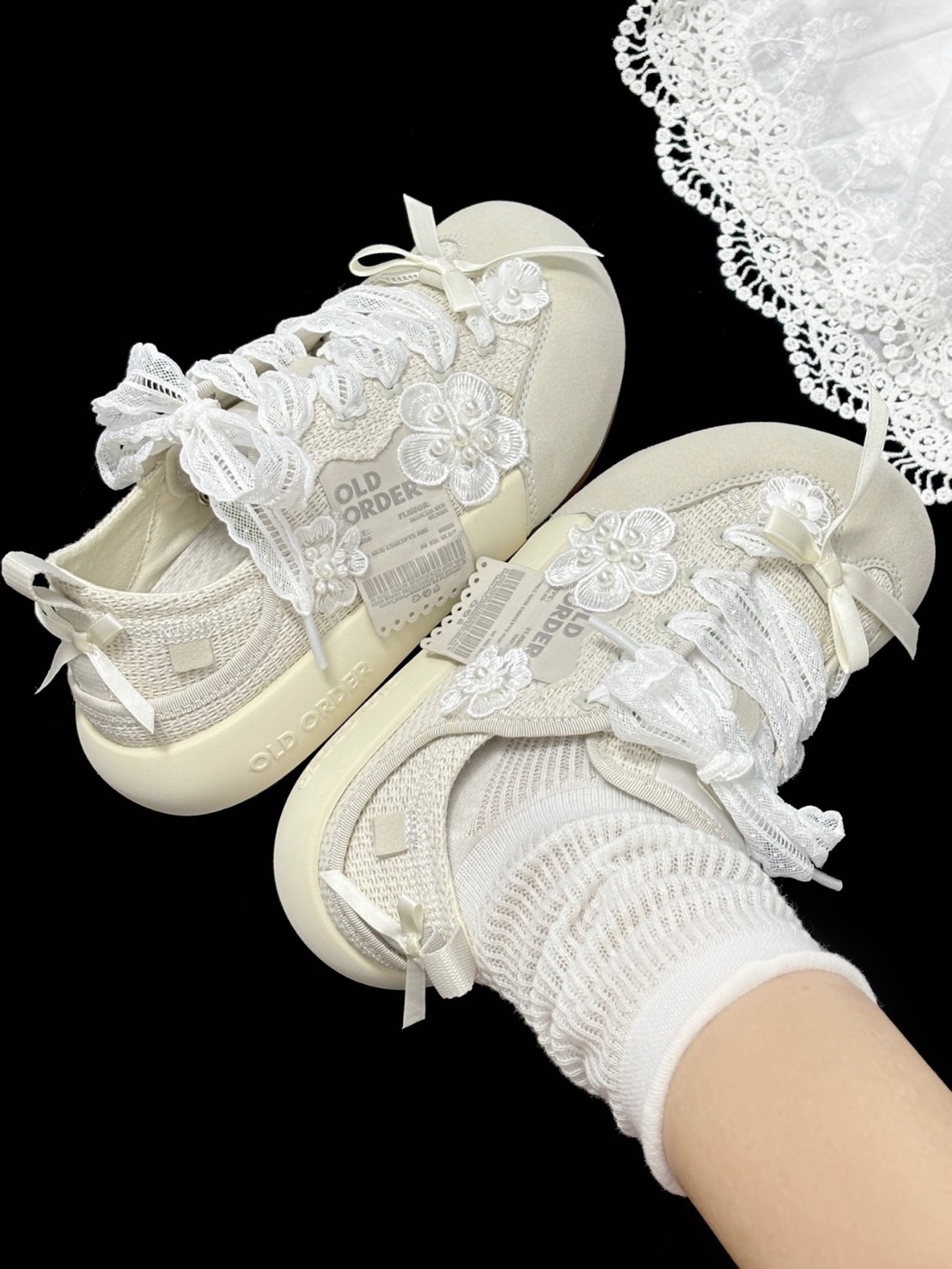 OLD OLDER 奶油蕾絲 珍珠 O2320740