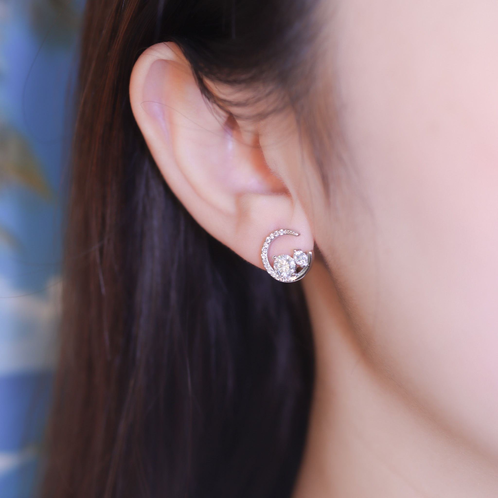 | 925純銀・厚鍍白金・莫桑石 | 唯一的陪伴2.0耳環 | EA0930 |