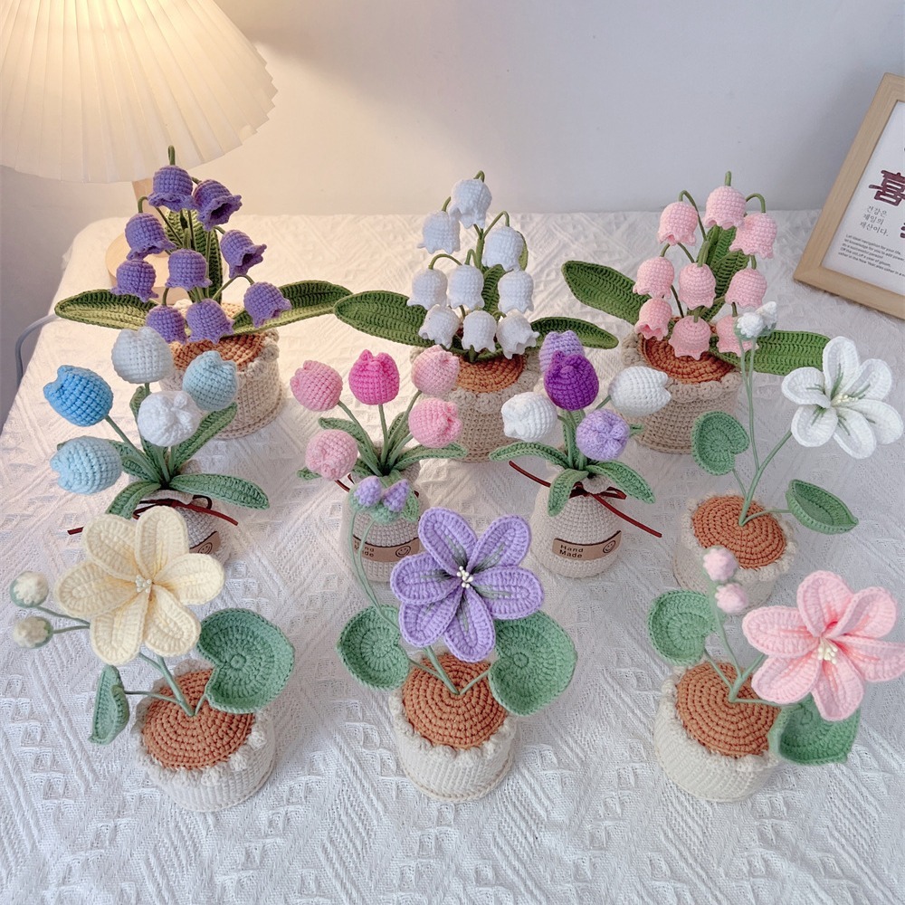 《5723》編織毛線花裝飾擺設盆栽