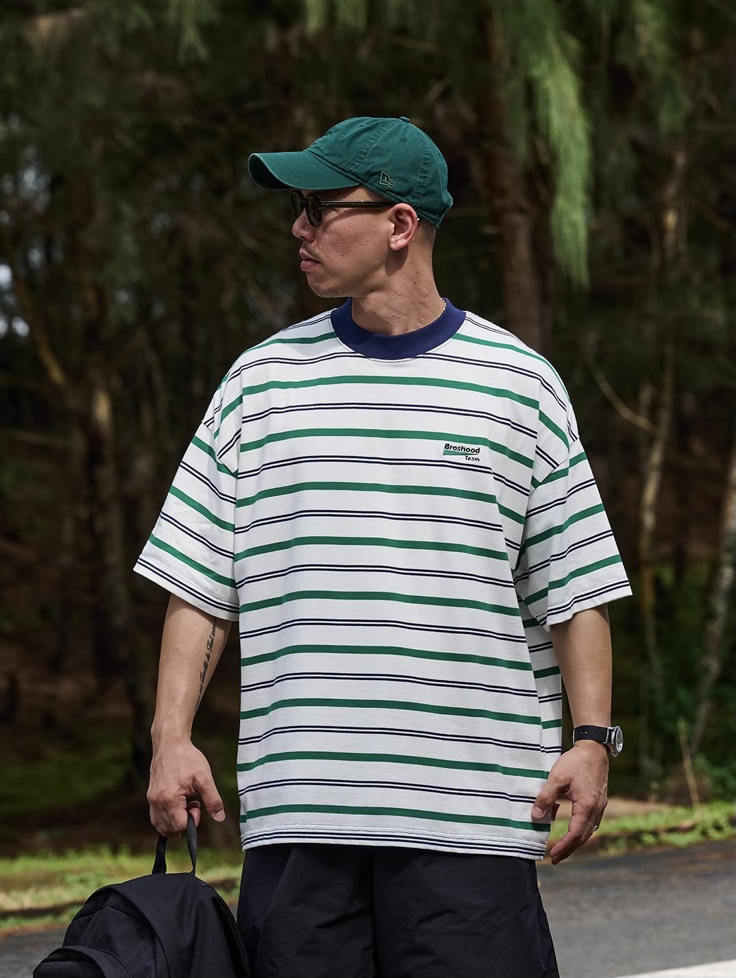 #預購 Broshood 25SS 日系寬鬆 刺繡LOGO 條紋短袖