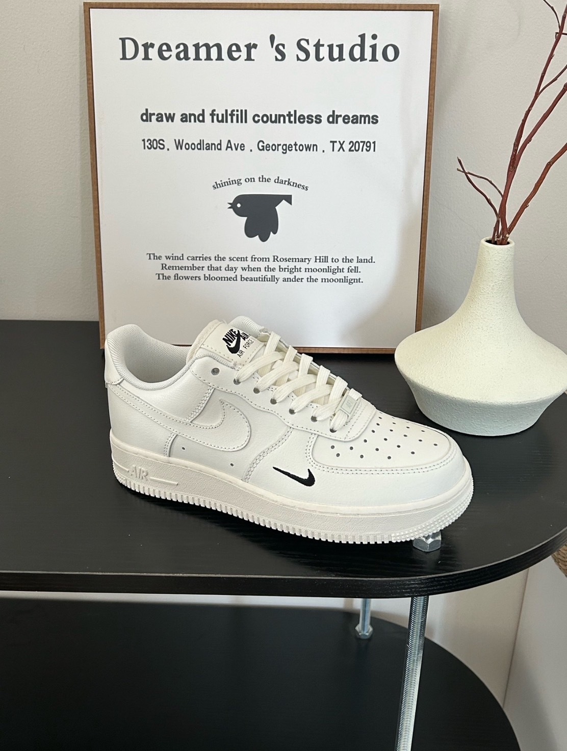 Nike Air Force 1 奶油白 刺繡 小黑勾 小勾 復古 女鞋