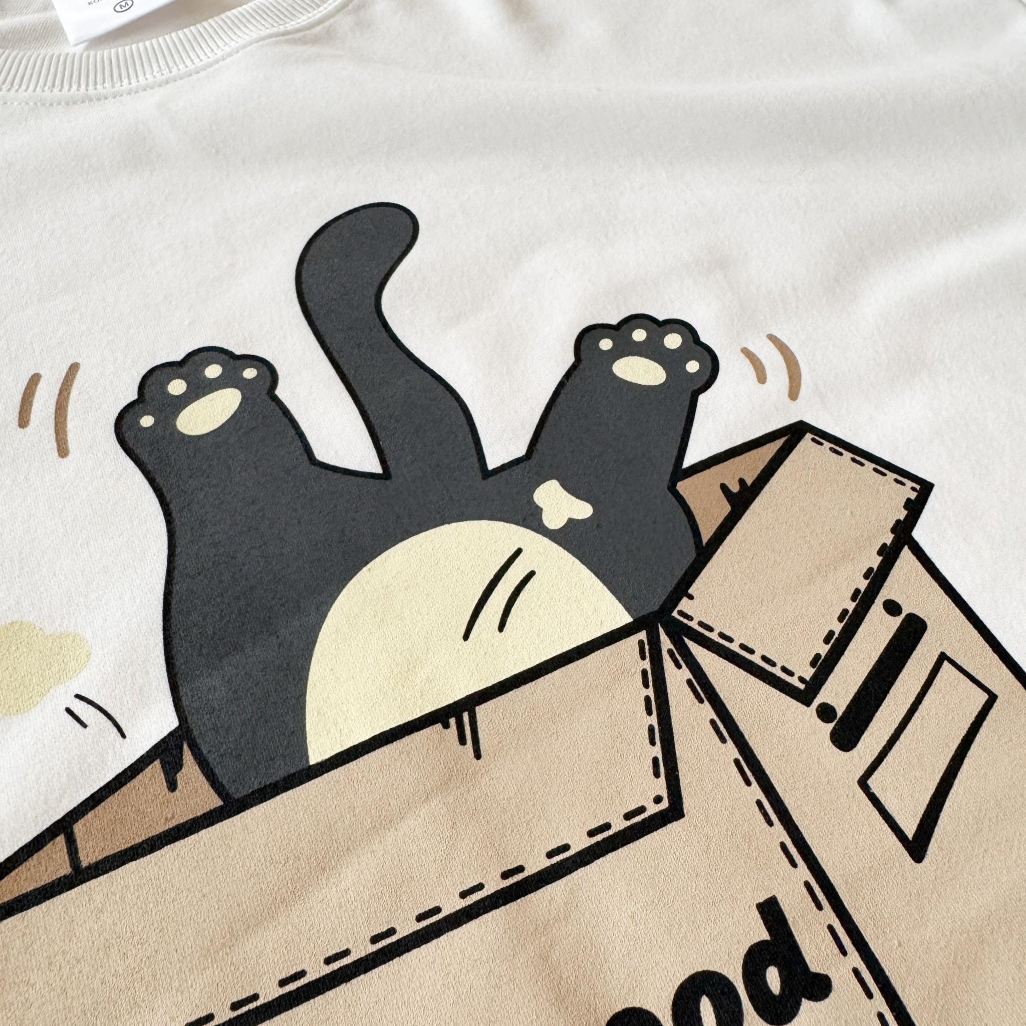 韓國短袖 Cat Foood 跌倒貓印花短T 80881