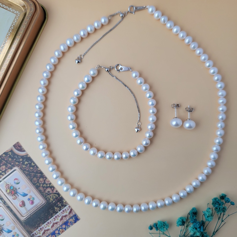 【me.luxe】SV珍珠項鍊手鍊耳環套組