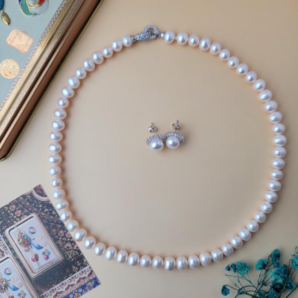 【me.luxe】SV珍珠鋯石項鍊耳環套組