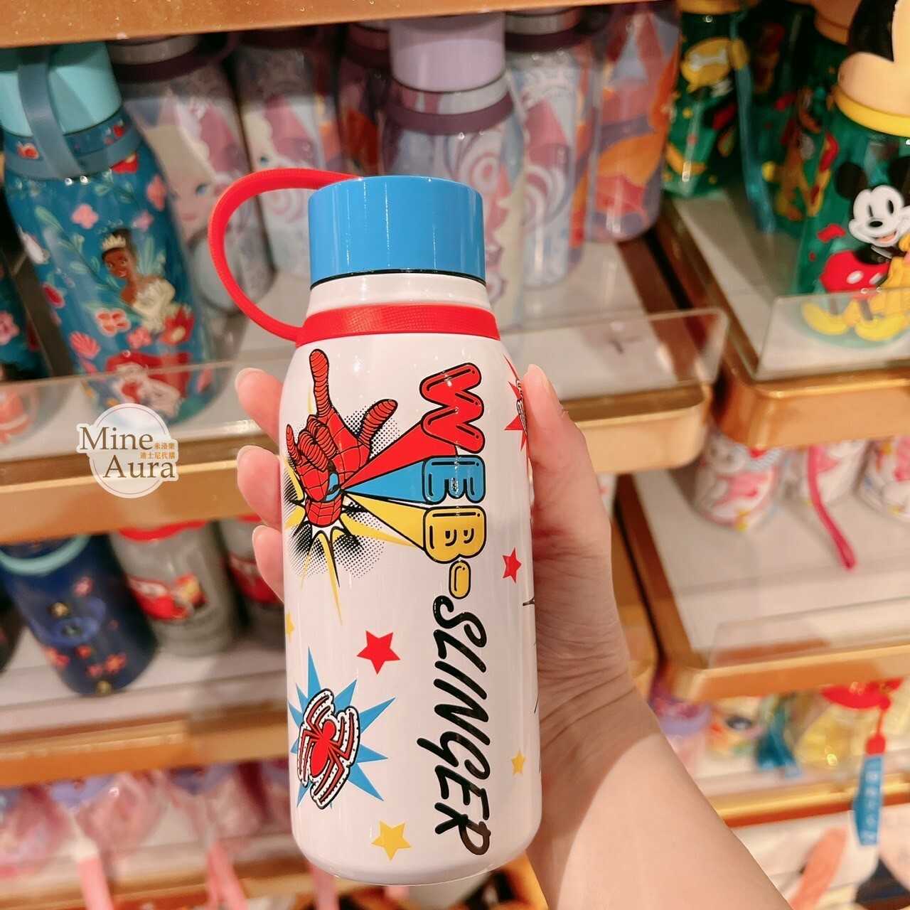 蜘蛛人 Spider-Man 圖案 藍色蓋 白色底 手提 水壺 漫威 Marvel -香港迪士尼樂園