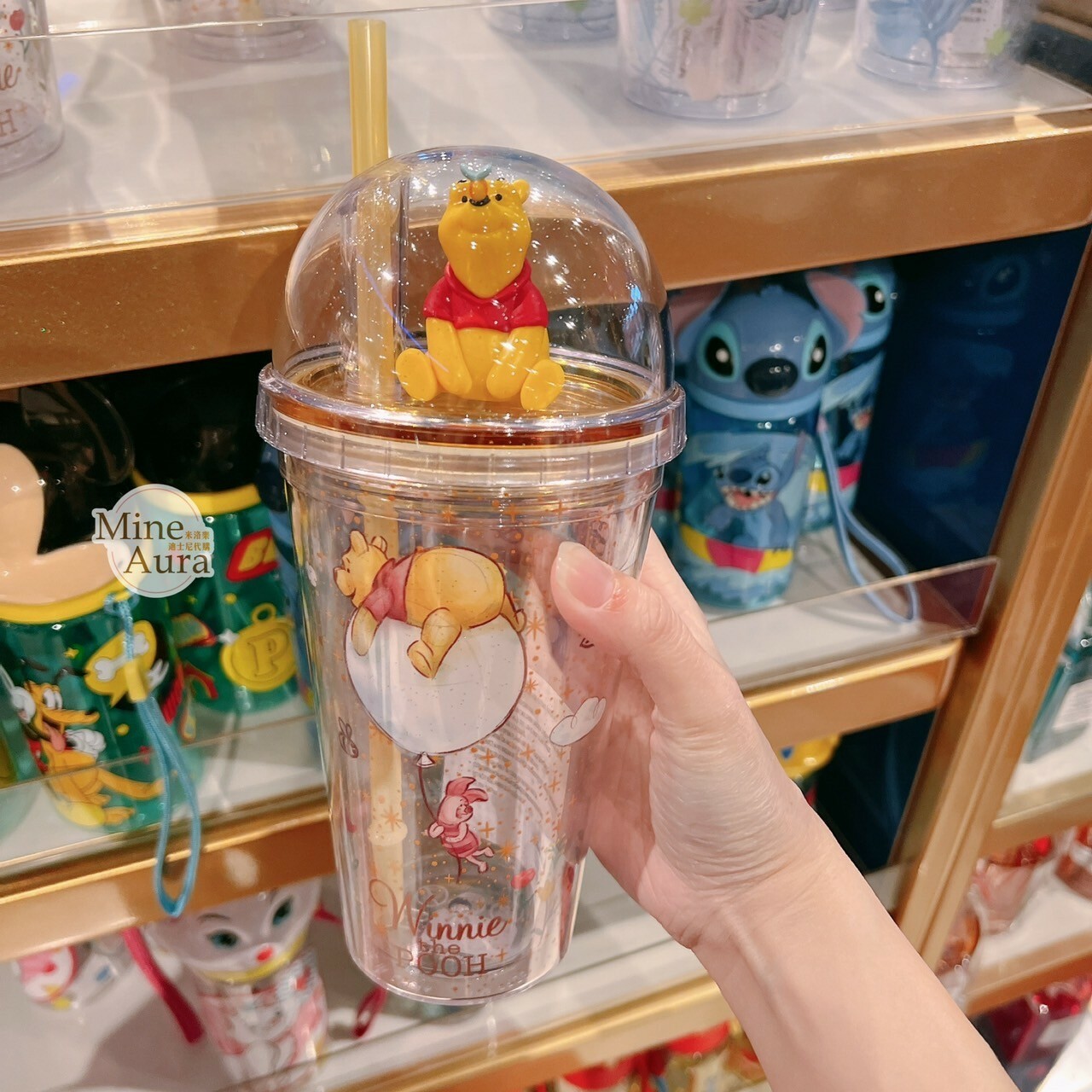 小熊維尼 Winnie the Pooh 立體公仔造型 圖案 吸管 水杯 -香港迪士尼樂園