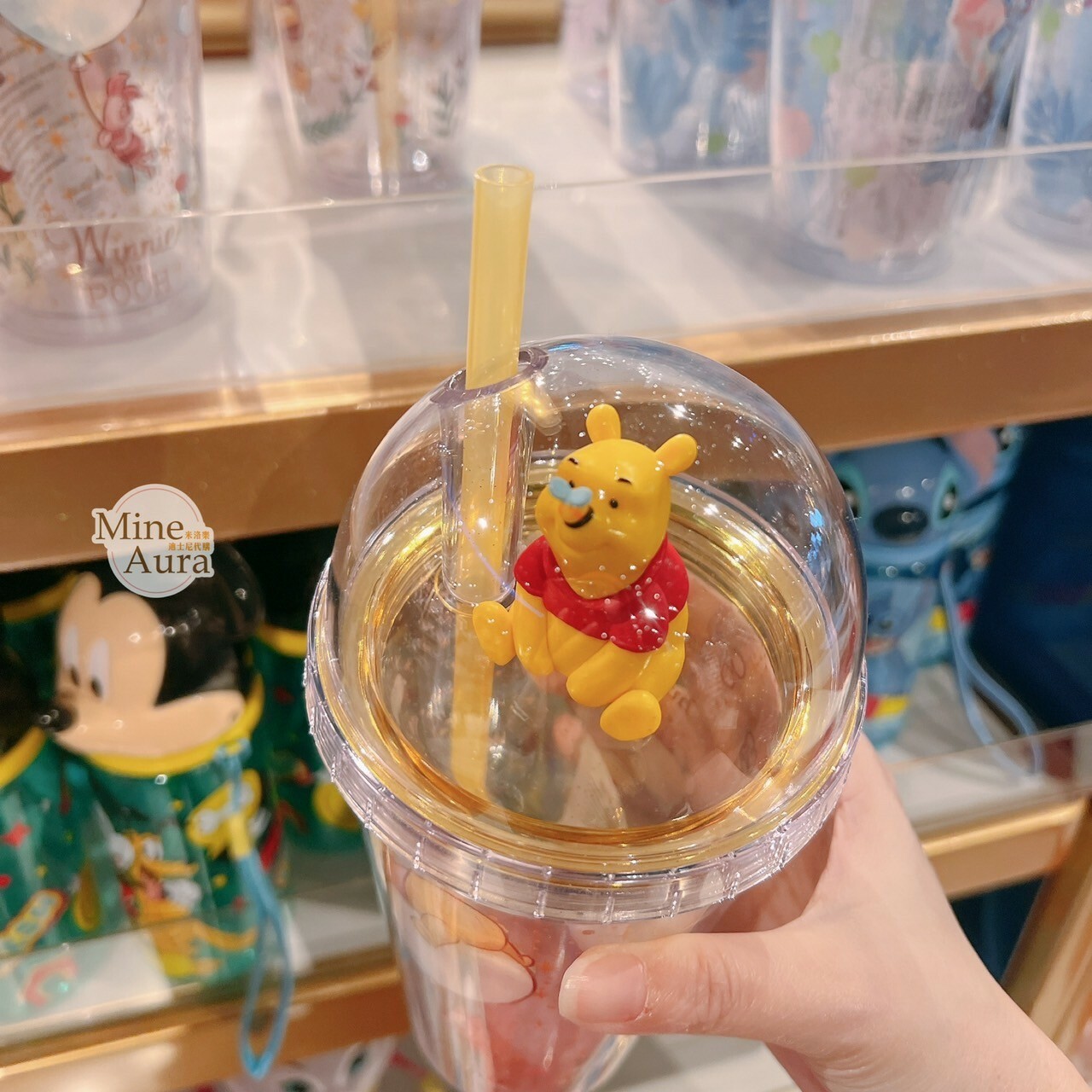 小熊維尼 Winnie the Pooh 立體公仔造型 圖案 吸管 水杯 -香港迪士尼樂園