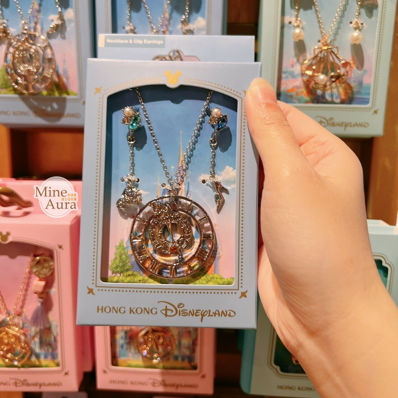 仙杜瑞拉 Cinderella 亮鑽 南瓜馬車 跟鞋 耳環 + 簍空造型項鍊 2入組 首飾 仙履奇緣 -香港迪士尼樂園