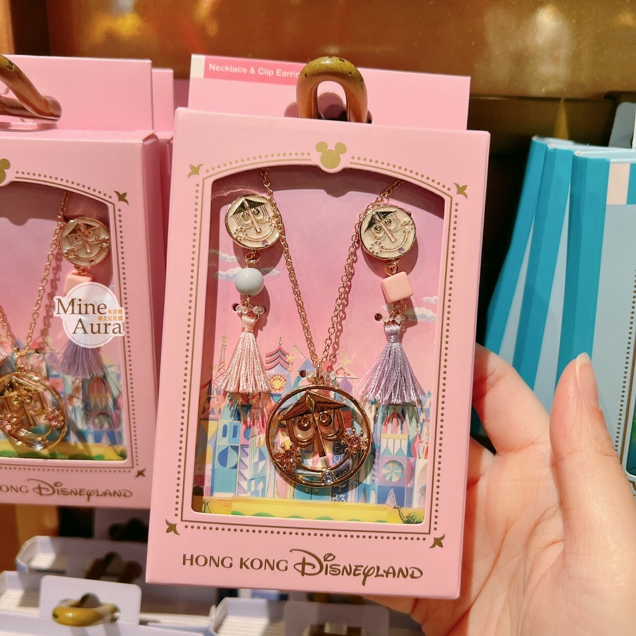 小小世界 標誌Logo 流蘇 耳環 + 簍空造型項鍊 2入組 首飾 -香港迪士尼樂園