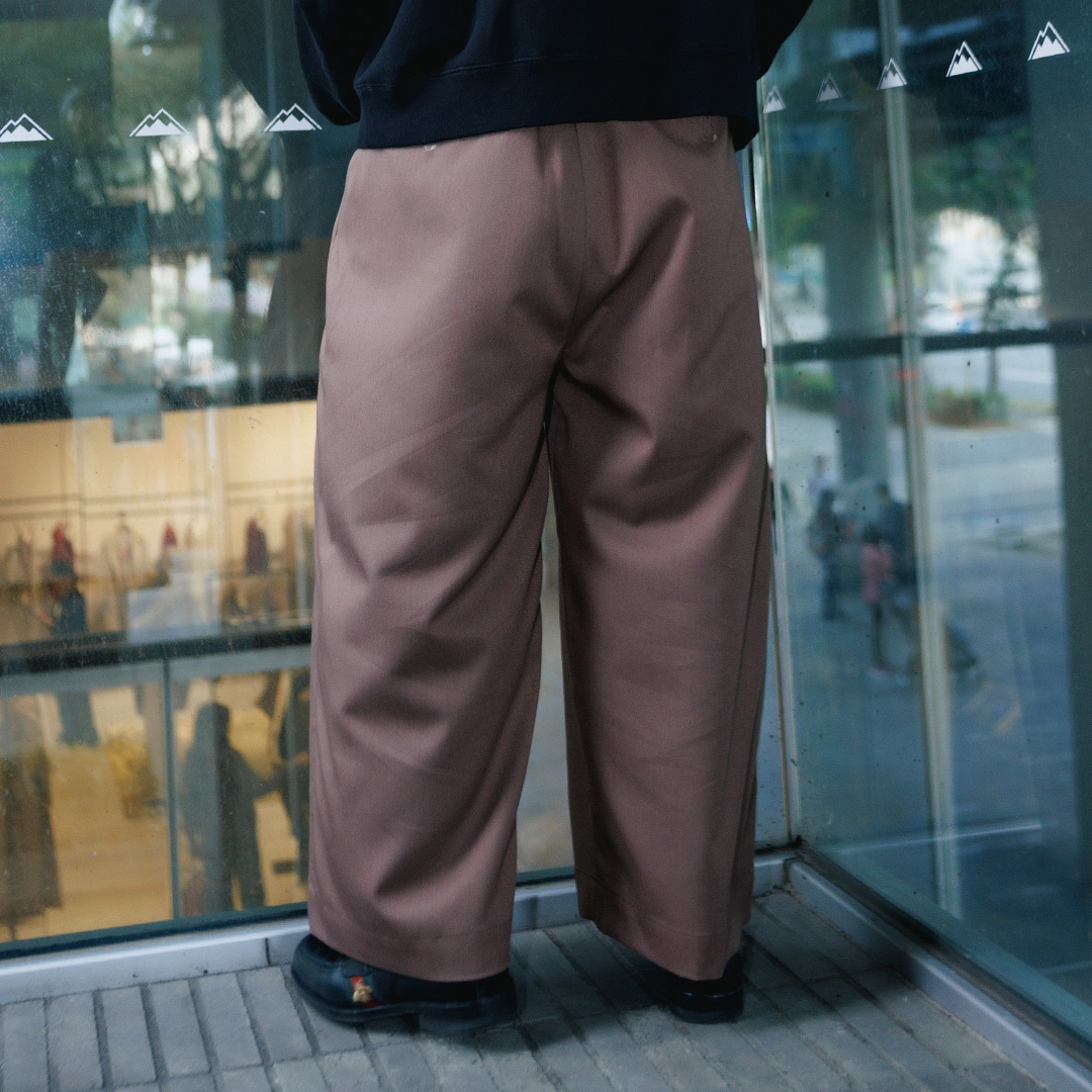 四季皆可 刺繡縫線 繭型西裝寬褲－摩卡咖啡