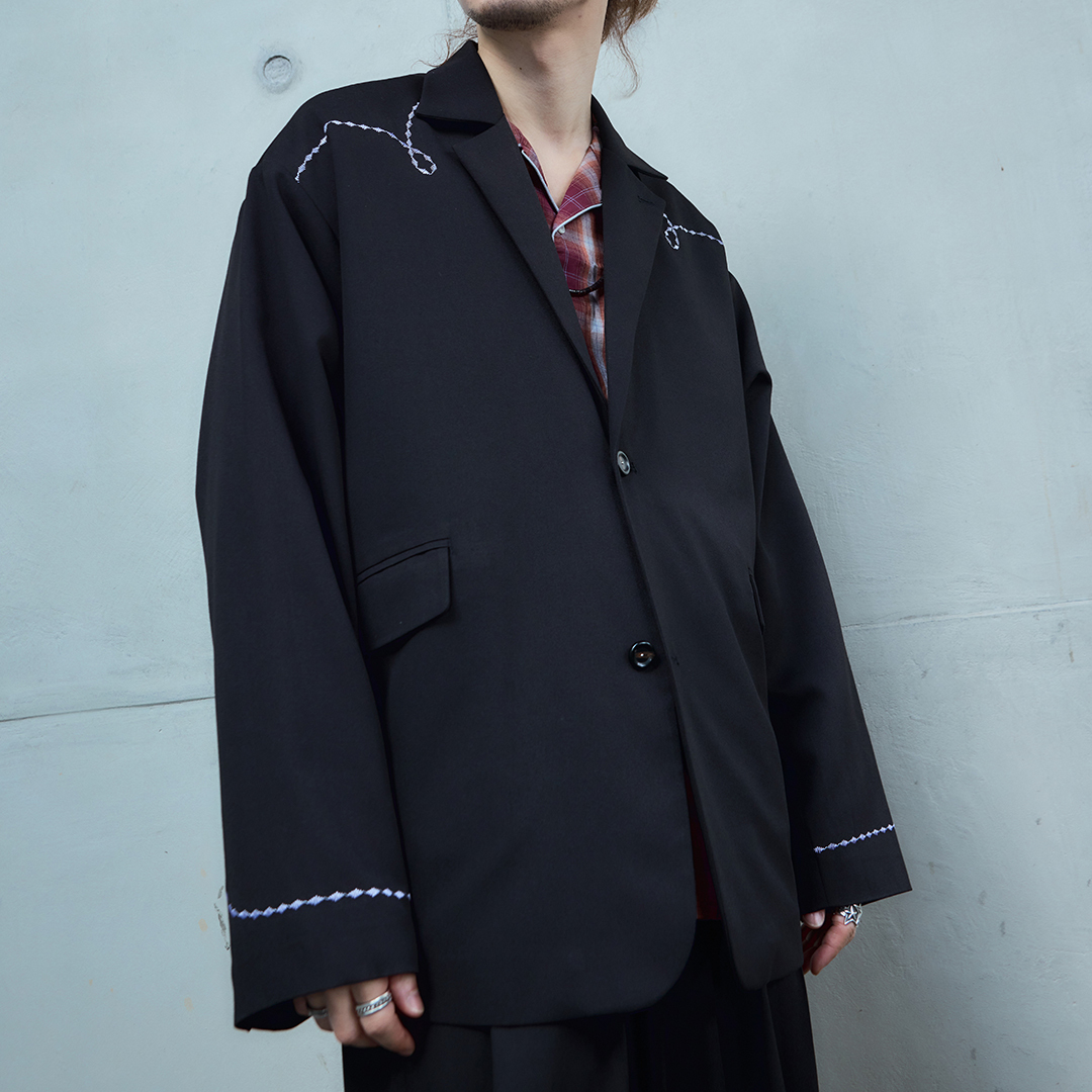 四季皆可 刺繡縫線 寬鬆西裝外套－經典黑色