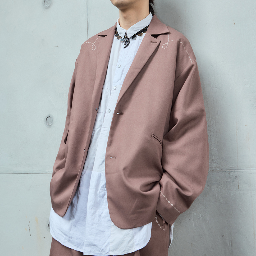 四季皆可 刺繡縫線 寬鬆西裝外套－摩卡咖啡