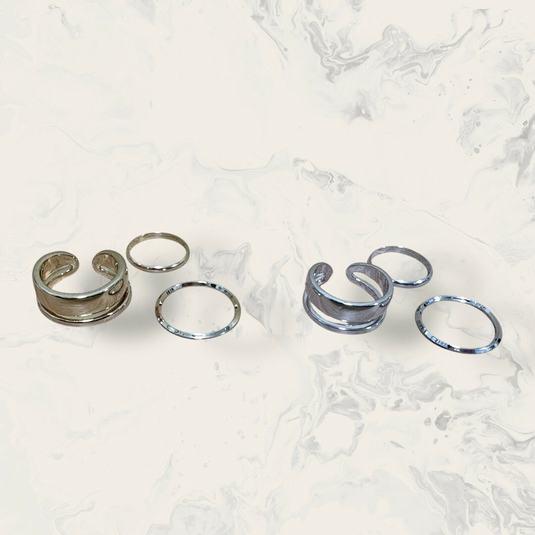 韓版戒指 - 寬版素線條 3件組 2色