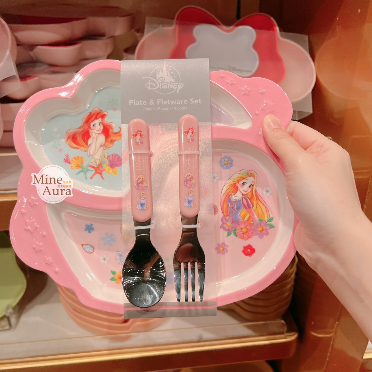 愛麗兒 Ariel 美人魚 長髮公主 樂佩 Rapunzel 分隔餐盤 湯匙 叉子 餐具 組 -香港迪士尼樂園