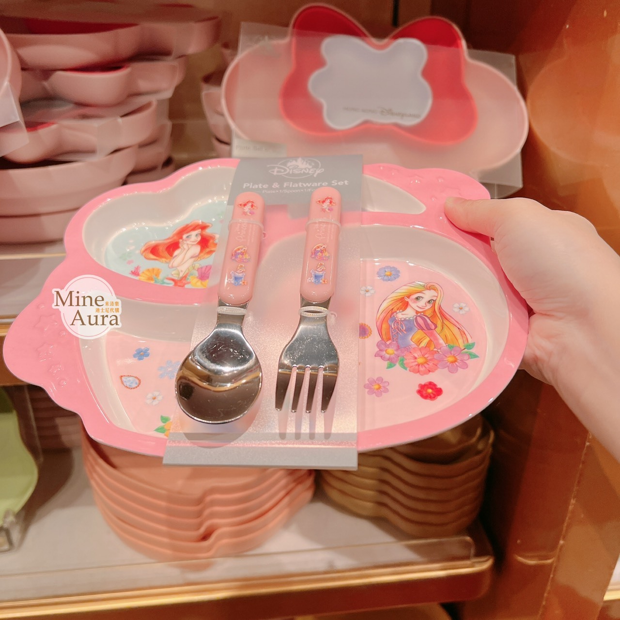 愛麗兒 Ariel 美人魚 長髮公主 樂佩 Rapunzel 分隔餐盤 湯匙 叉子 餐具 組 -香港迪士尼樂園