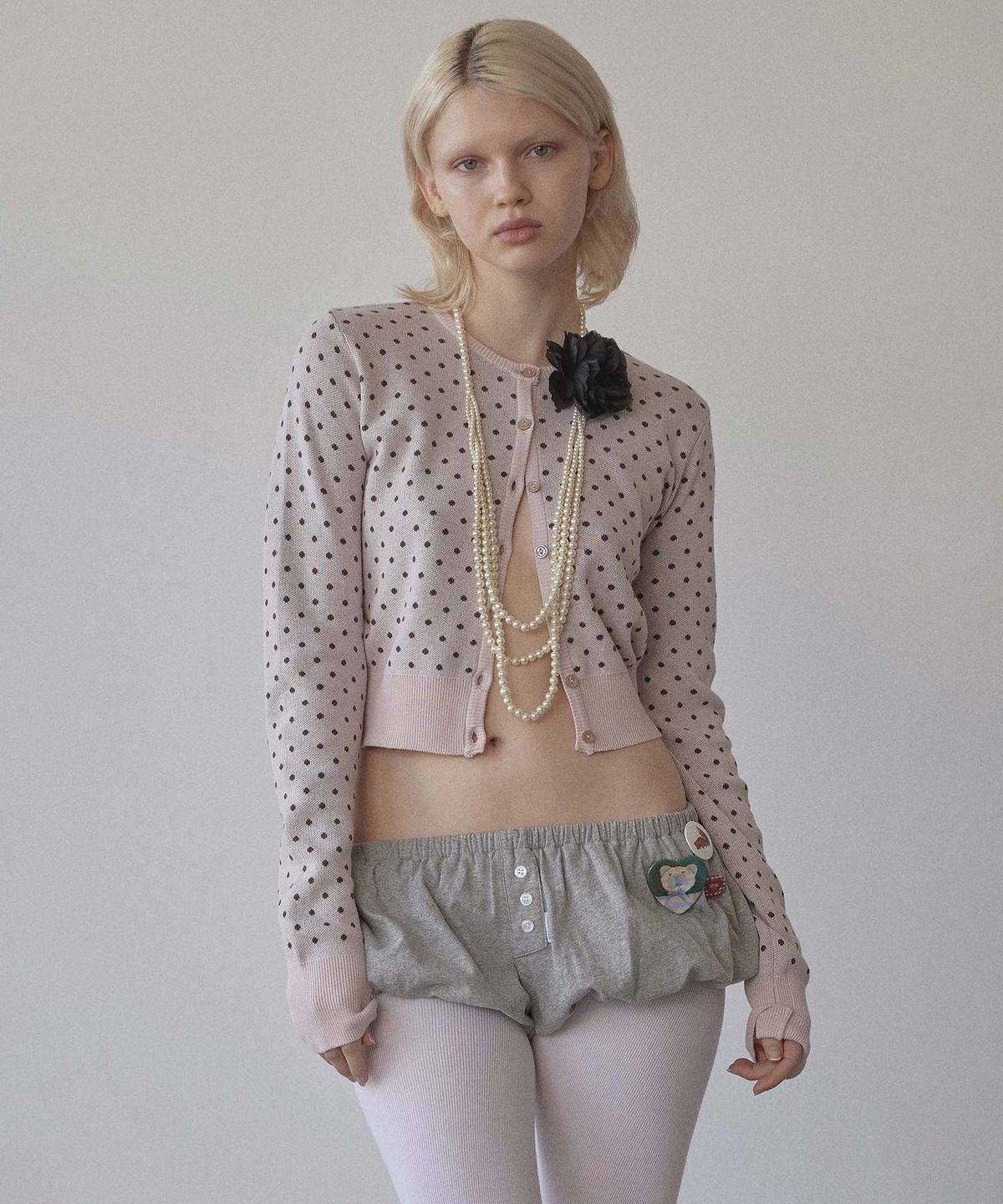 SCULPTOR) REI同款！Polka Dot Cardigan Baby Pink/Brown