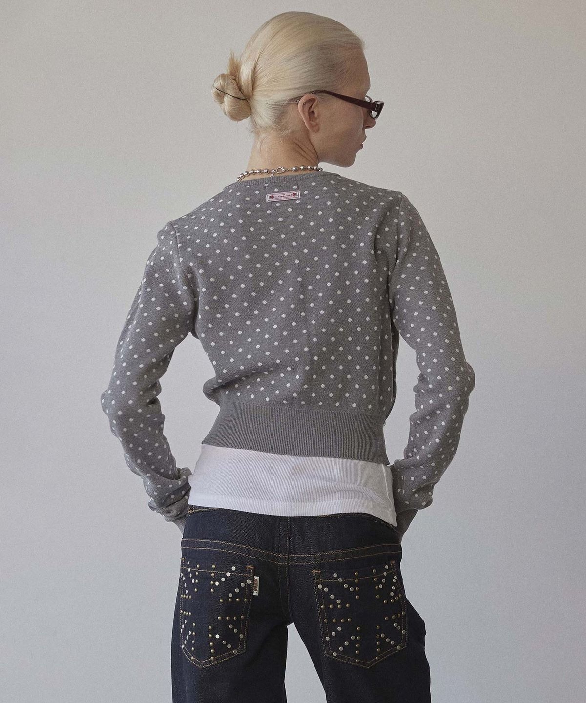 ★SCULPTOR★ Polka Dot Cardigan Melange GrayWhite SC25S213MG SCULPTOR) Polka Dot Cardigan Melange Gray/White