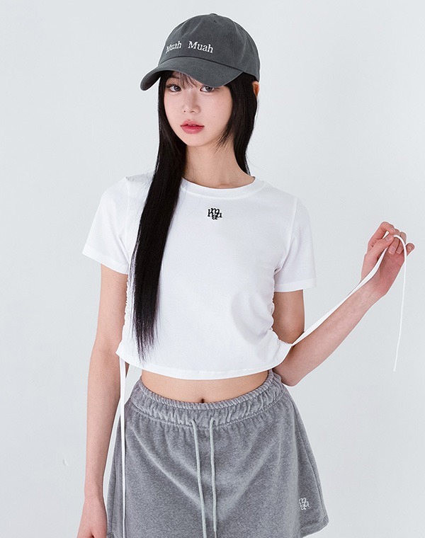 muahmuah - STRING SILKET LOGO HALF T-SHIRT (WHITE)