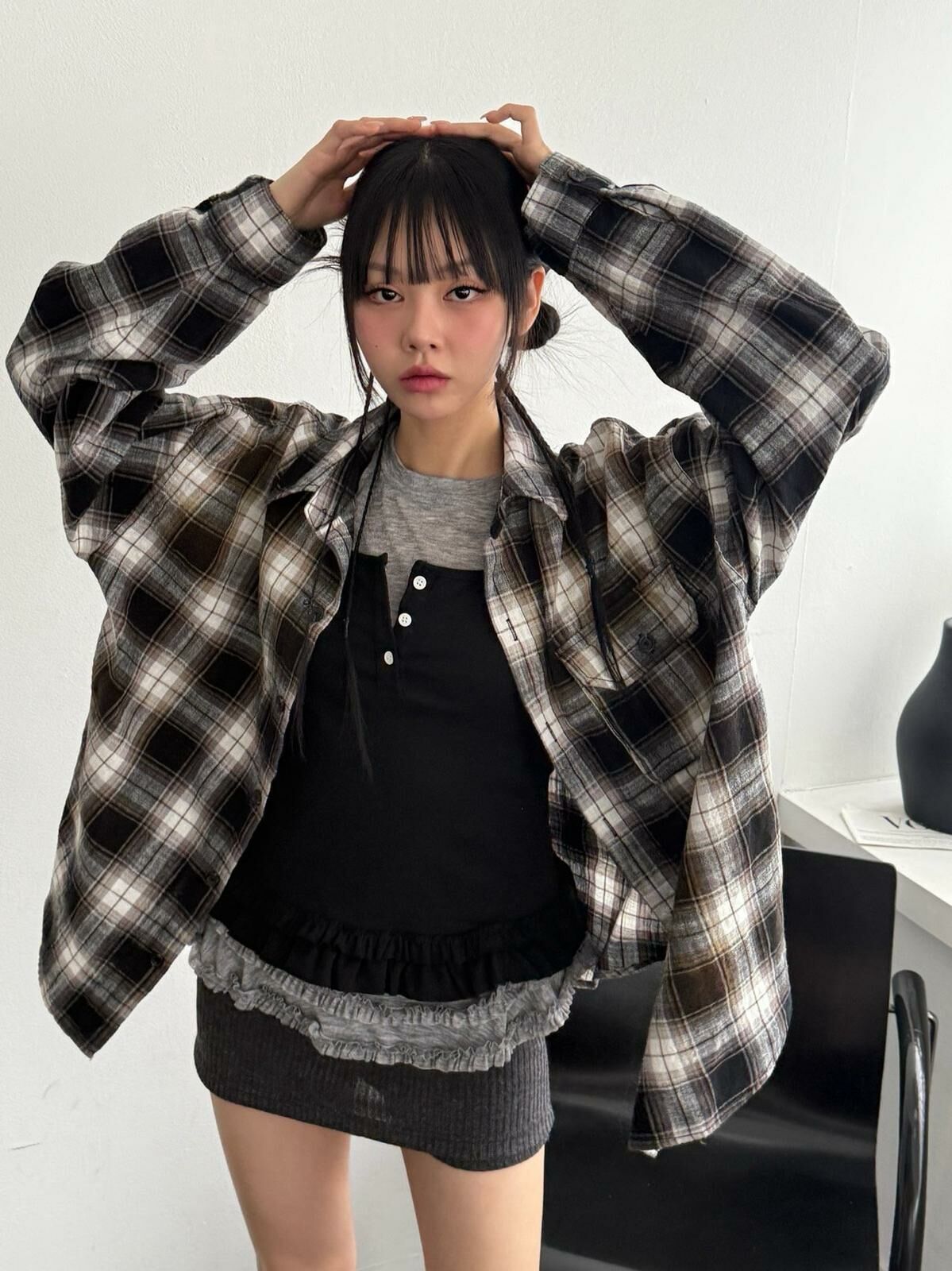 格仔長袖恤衫 UNUSED-078S