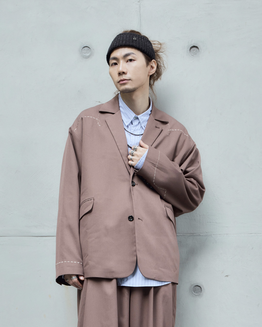 四季皆可 刺繡縫線 寬鬆西裝外套－摩卡咖啡