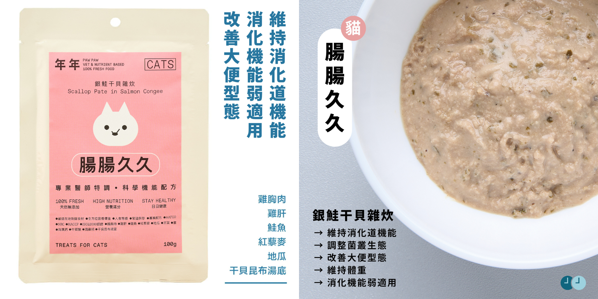 年年PAW PAW科學機能寵物鮮食貓咪主食餐包「腸腸久久」幫助貓咪維持消化道機能