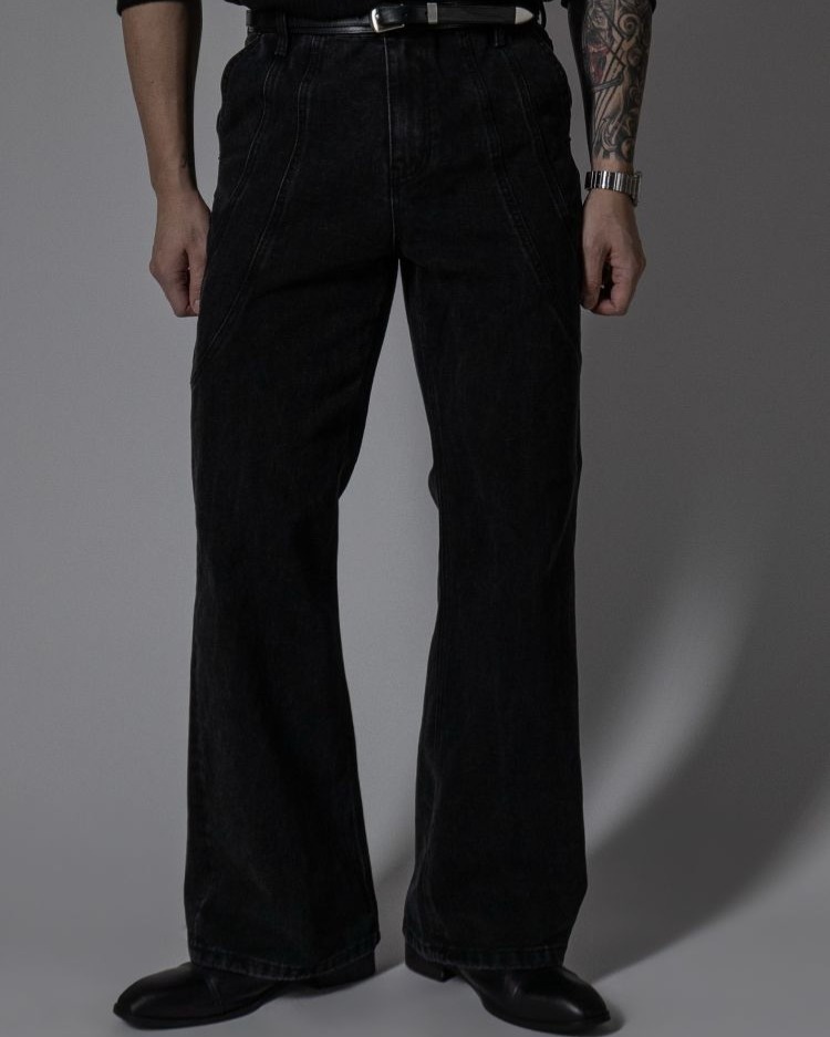 波浪切割喇叭牛仔褲 靴型褲