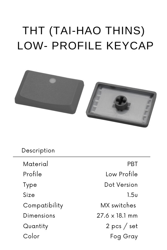 Tai-Hao Thins Low Profile Keycap, PBT 1U DOT Homing, Backlit,for gray - Perfect for mechanical keyboards.cherry MX